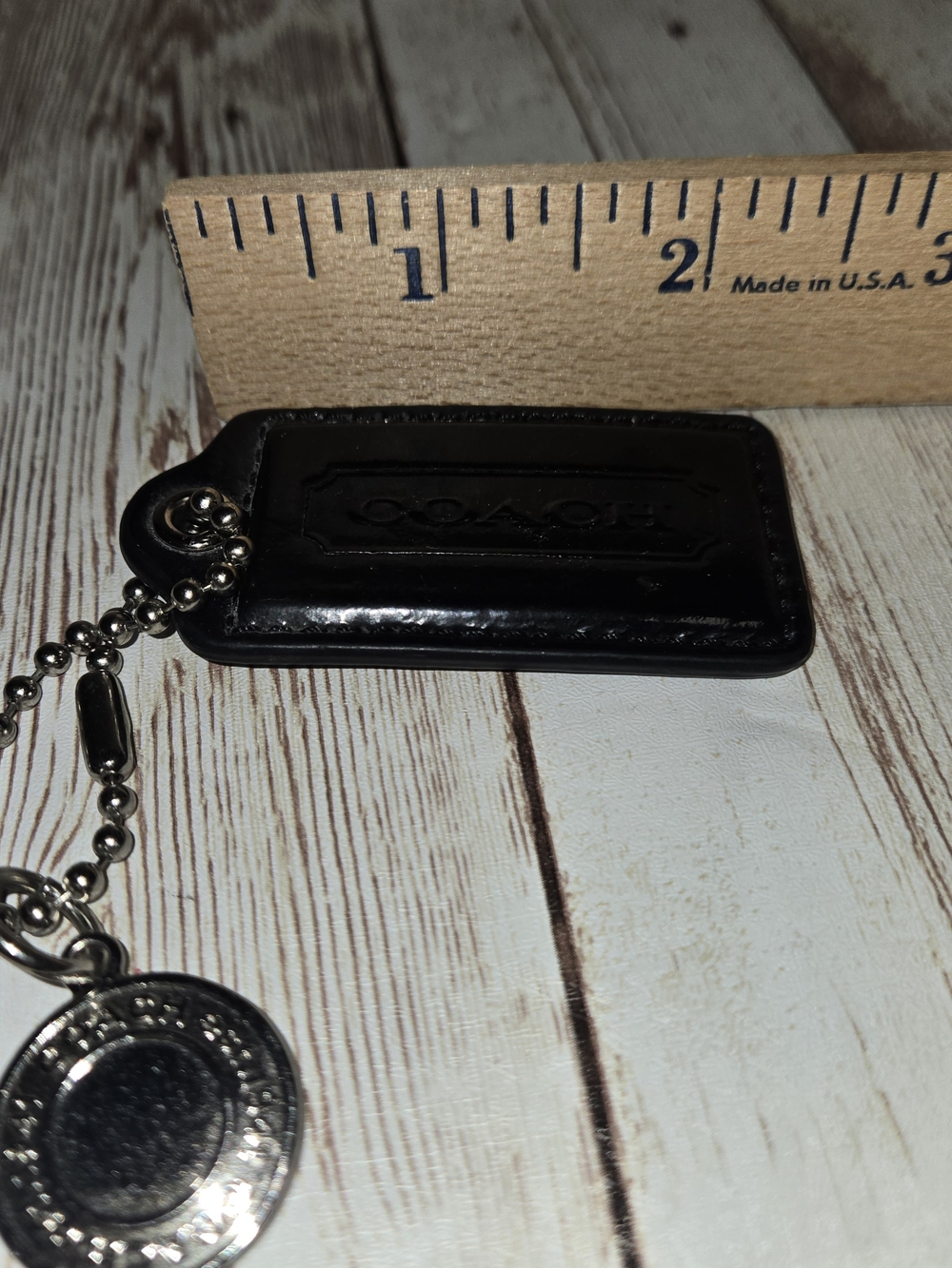 Coach Black Leather Hangtag Keychain Charm Silver Tone - Picture 9 of 13